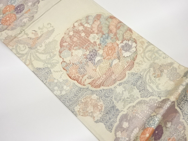 佐賀錦花々・鴛鴦・流水模様織出し袋帯